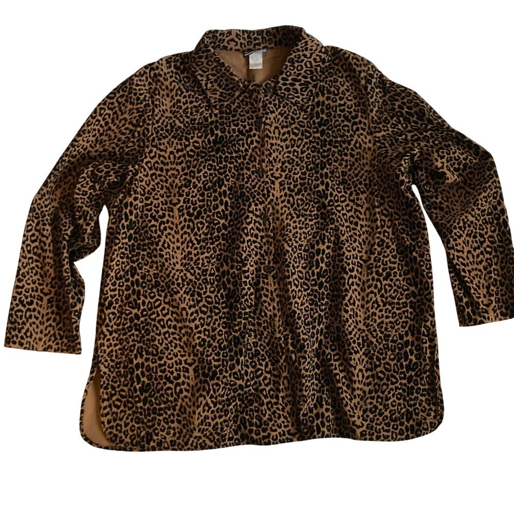 Vintage Animal Print Leopard Jacket Shirt Women 2X XXL USA New York Wildlife